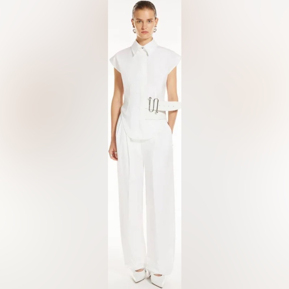 NWT MaxMara Lucas Optical White Long Trouser Size 10‎